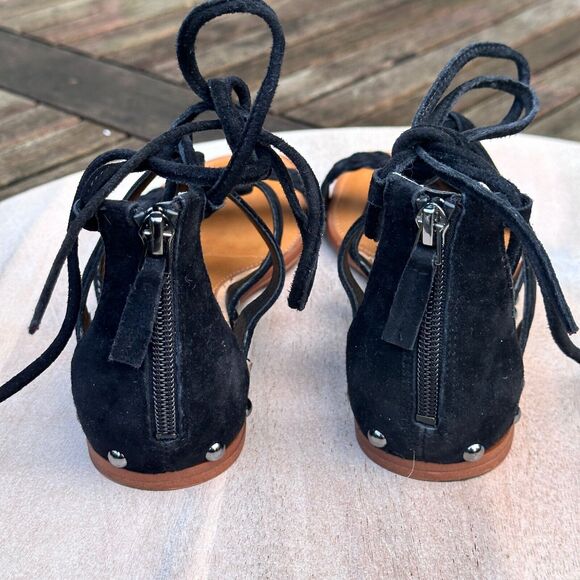 Franco Sarto Womens Sandals Black Lace Up Leather Flats Size 7.5 M Strappy - Picture 5 of 7